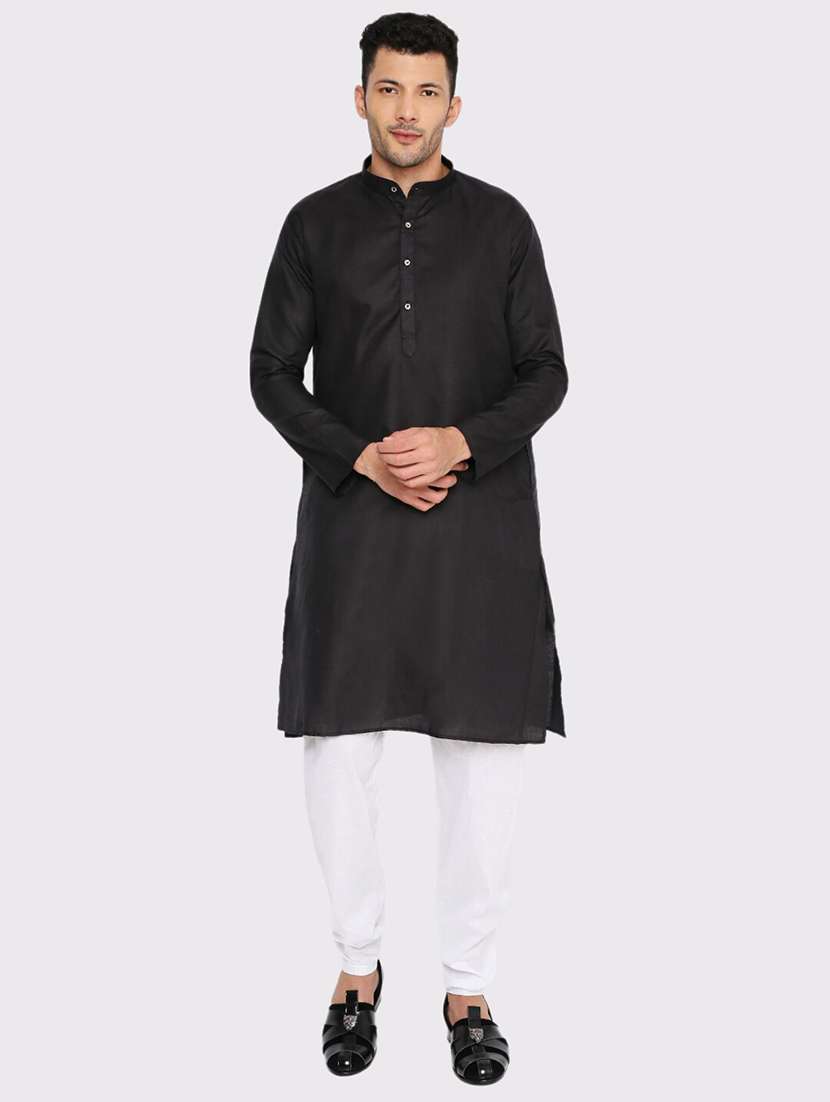 men solid mandarin neck long kurta