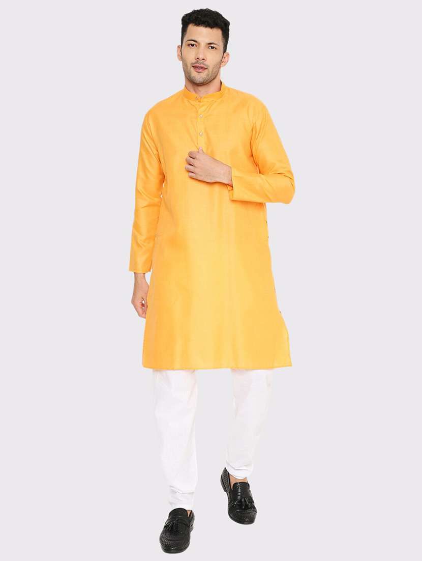 men solid mandarin neck long kurta
