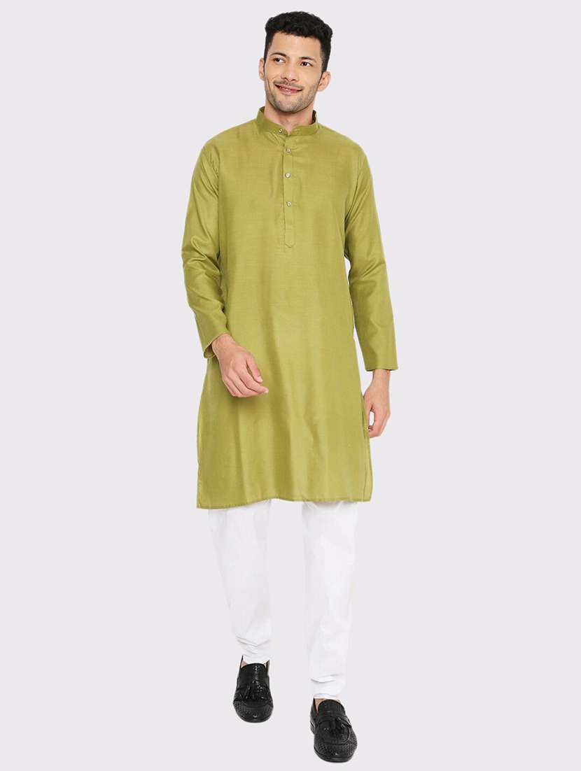 men solid mandarin neck long kurta
