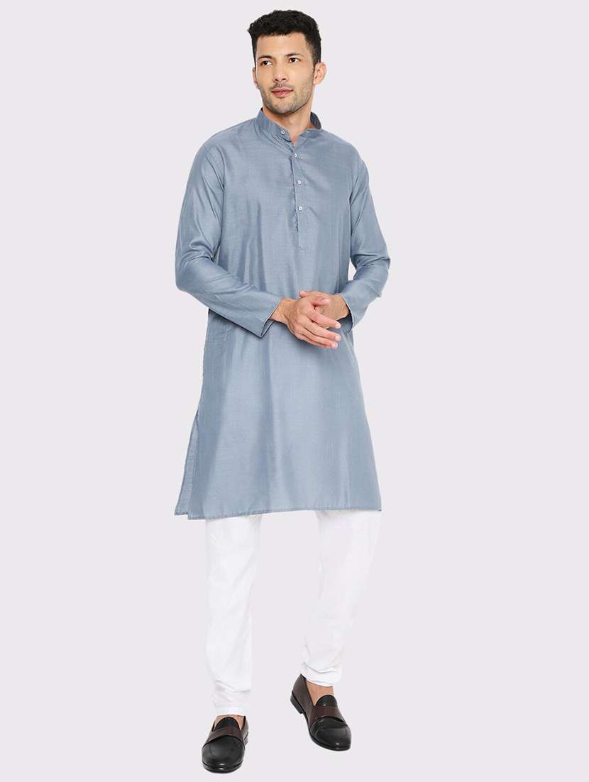 men solid mandarin neck long kurta