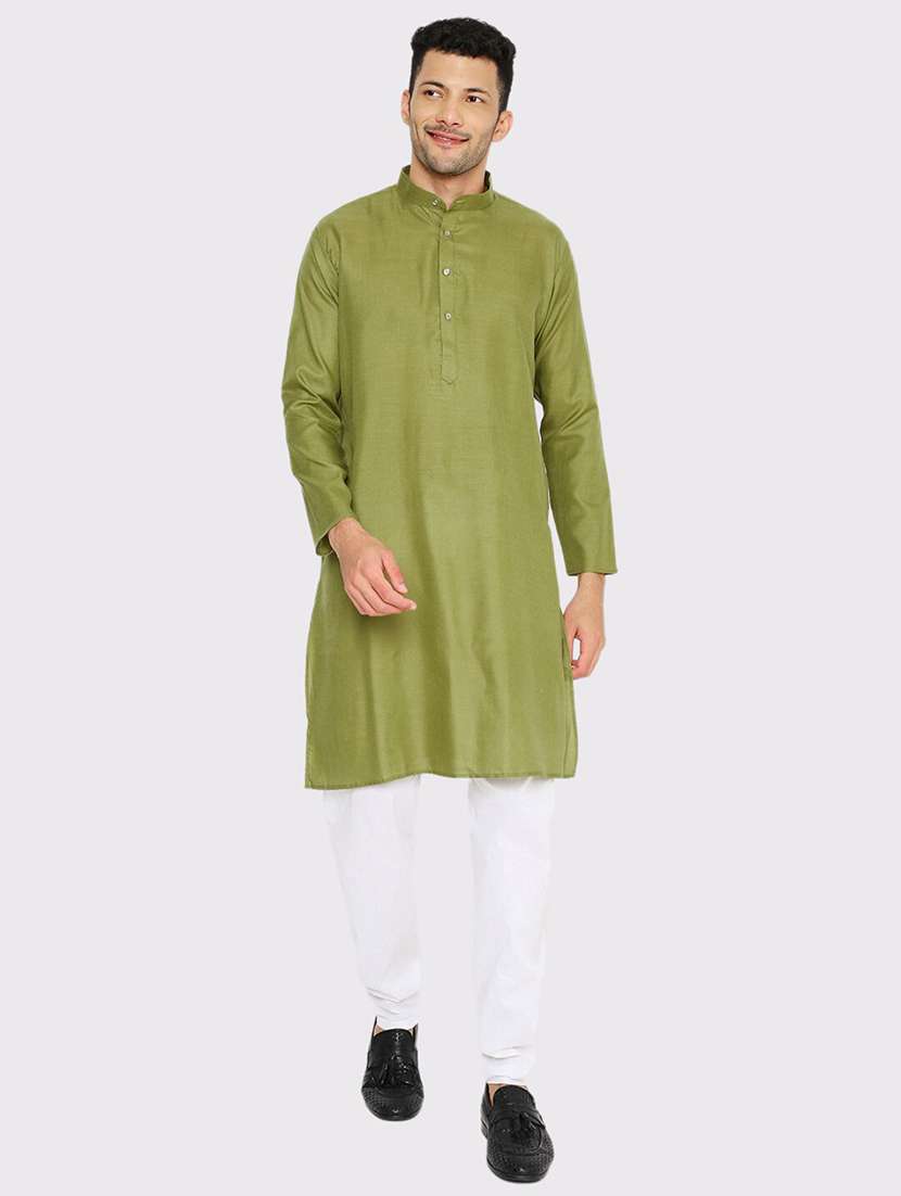 men solid mandarin neck long kurta