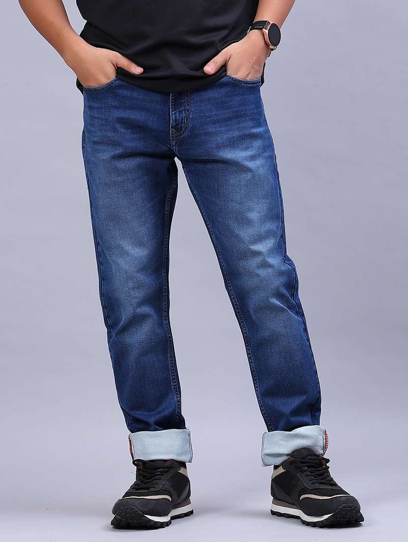 men solid mid rise tapered fit jeans