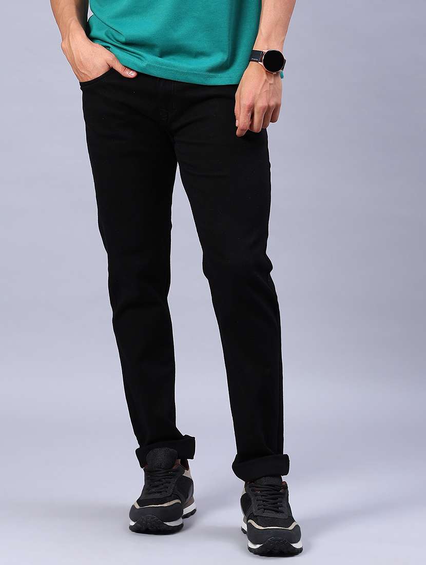 men plain mid rise full length jeans