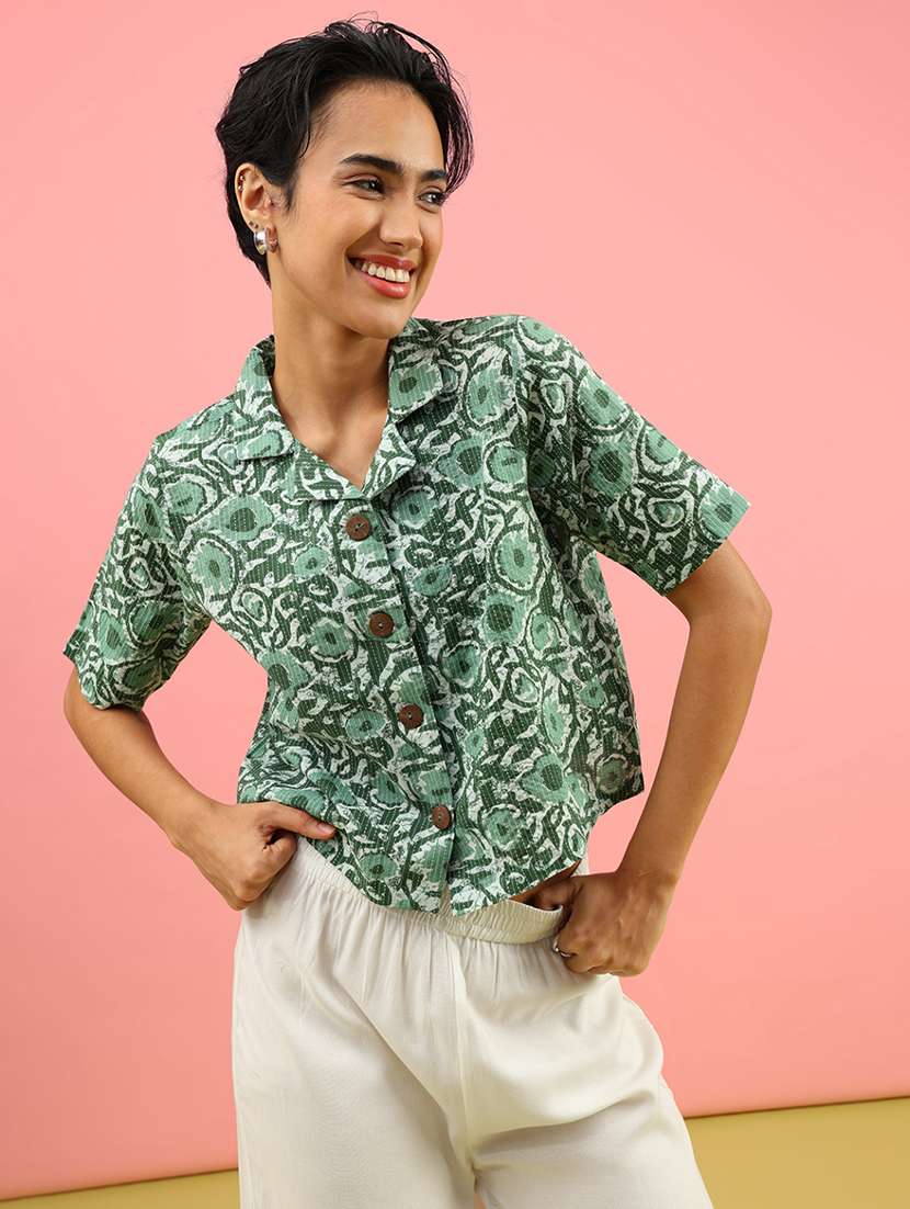 women printed collared short sleeve shirt - 21979545 -  Standard Image - 2
