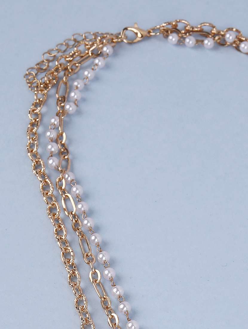 layered gold chain necklace with pearls and blue beads - 21979671 -  Standard Image - 2