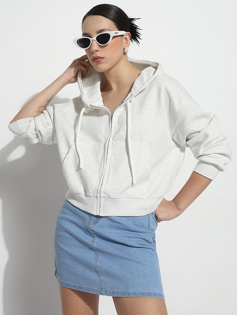 women solid long sleeve hooded sweatshirt