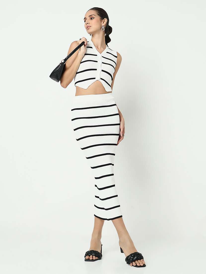 women striped crop top and skirt co-ord set