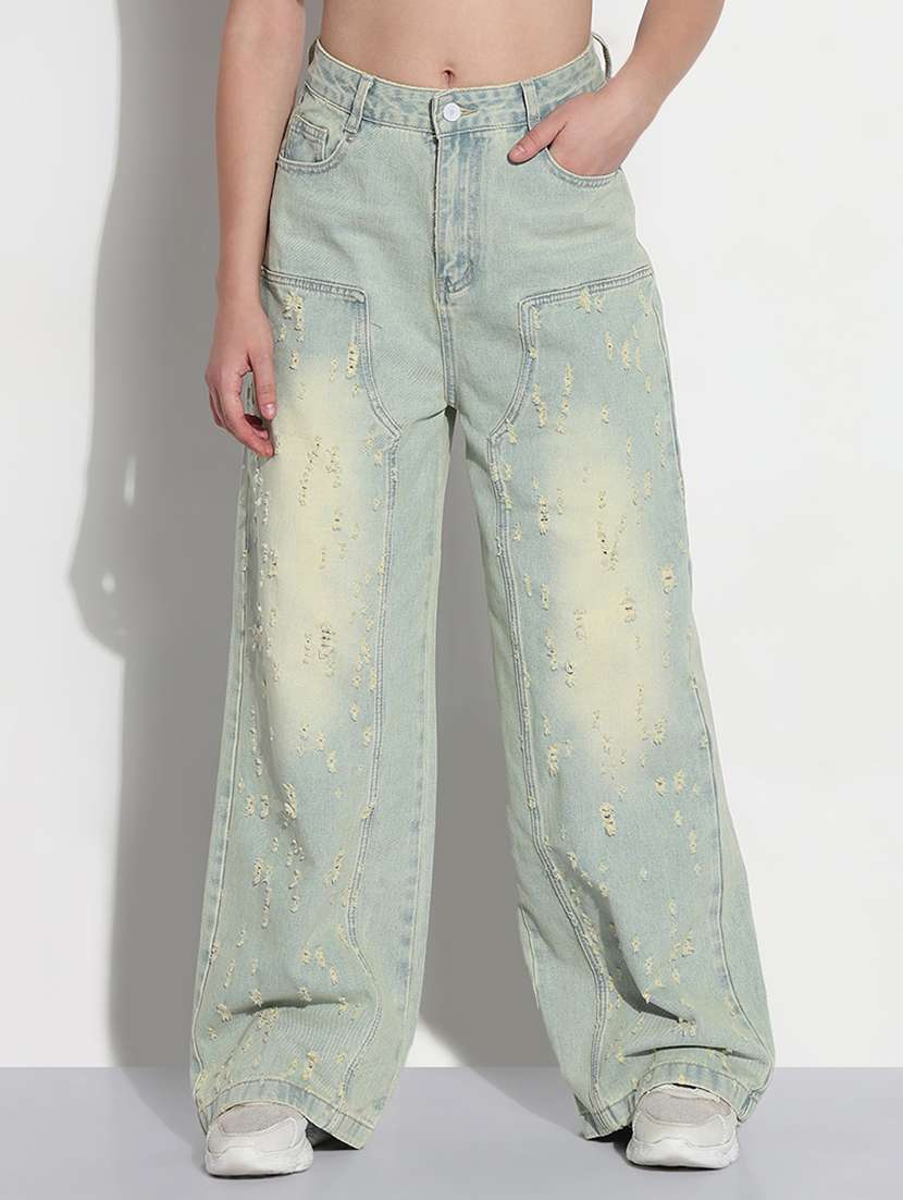 women distressed high rise baggy jeans
