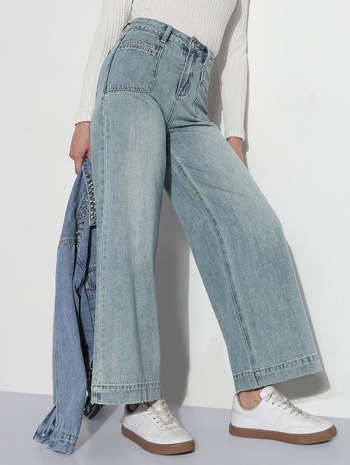 women solid high rise wide leg jean - 21979731 -  Standard Image - 0