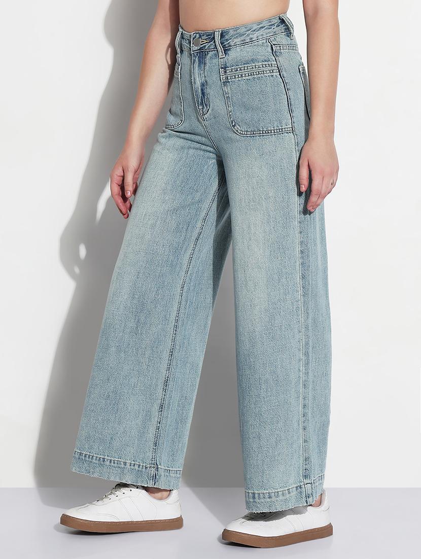 women solid high rise wide leg jean - 21979731 - Standard Image - 2
