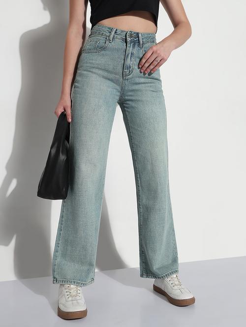 women solid high rise straight fit jean - 21979732 - Standard Image - 0