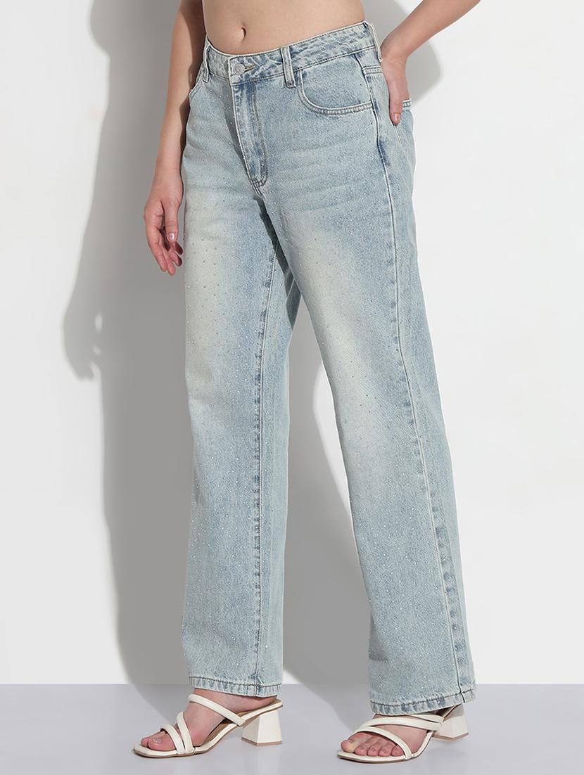 women solid high rise straight fit jean - 21979733 - Standard Image - 2