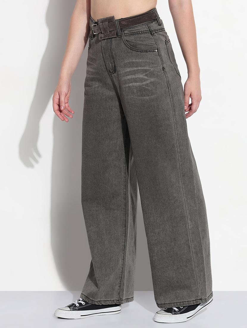 women solid high rise wide leg jeans - 21979737 - Standard Image - 2