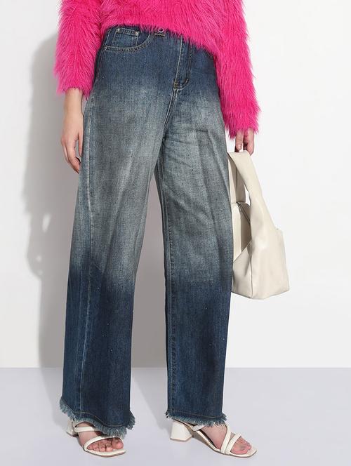 women solid high rise wide leg jean - 21979739 - Standard Image - 0