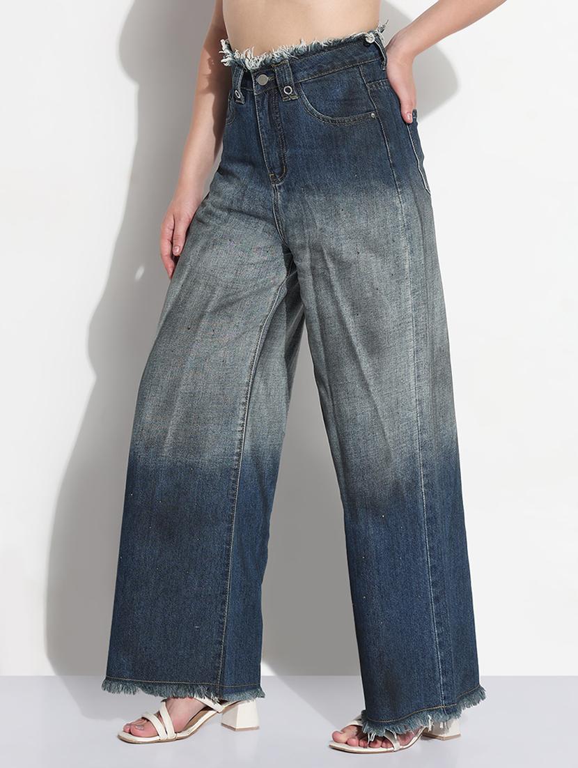 women solid high rise wide leg jean - 21979739 - Standard Image - 2