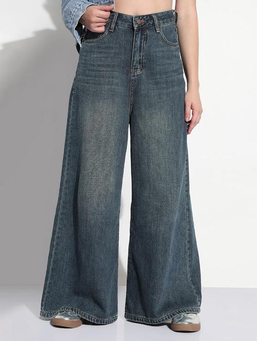 women solid high rise wide leg jean - 21979740 -  Standard Image - 0