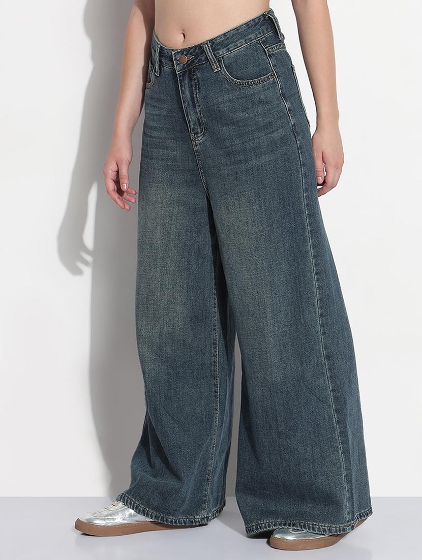 women solid high rise wide leg jean - 21979740 - Standard Image - 2