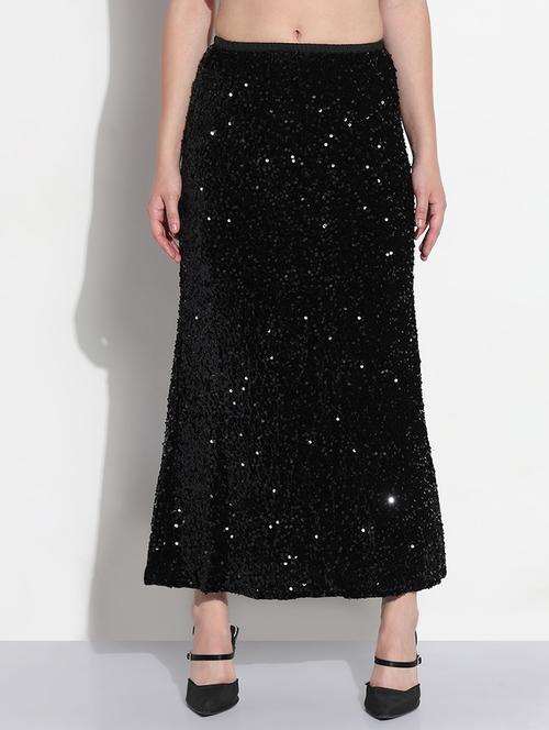 women black sequined high rise a-line skirt - 21979742 -  Standard Image - 0