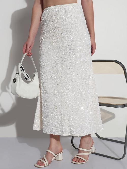 women white sequined high rise a-line skirt - 21979745 - Standard Image - 0