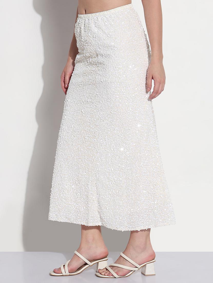 women white sequined high rise a-line skirt - 21979745 - Standard Image - 2
