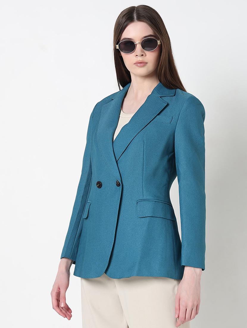 women solid long sleeve double breasted blazer - 21979763 - Standard Image - 2