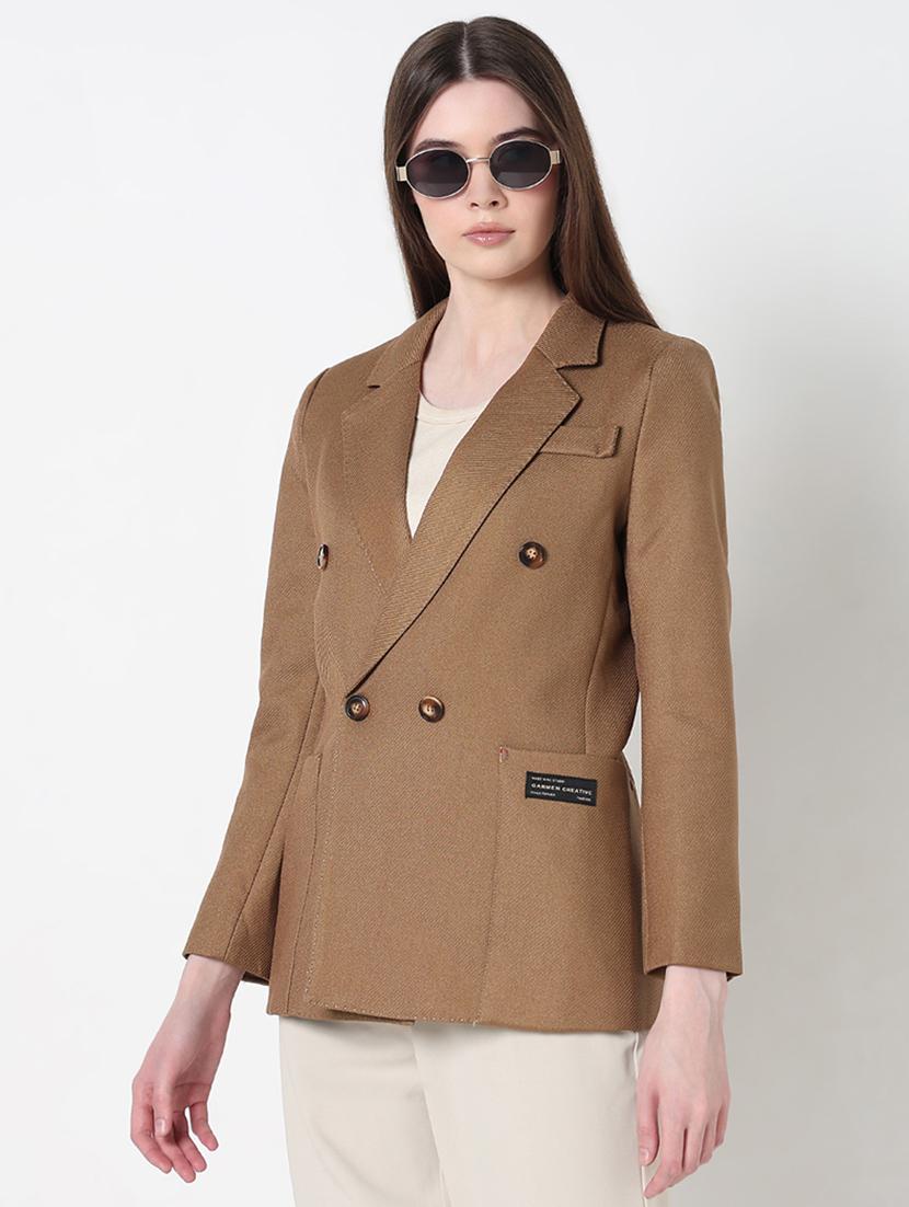 women solid long sleeve double breasted blazer - 21979764 - Standard Image - 2