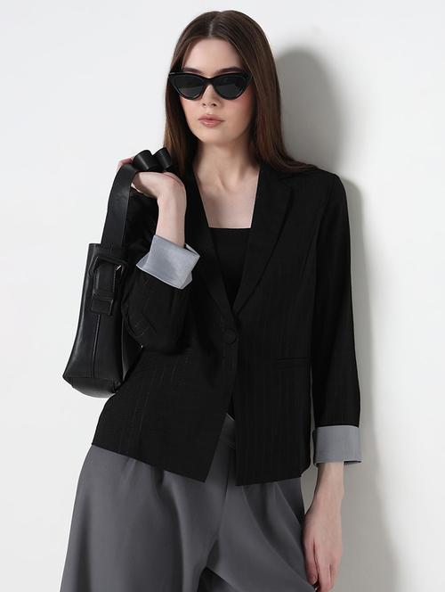 women striped long sleeve single breasted blazer - 21979766 - Standard Image - 0