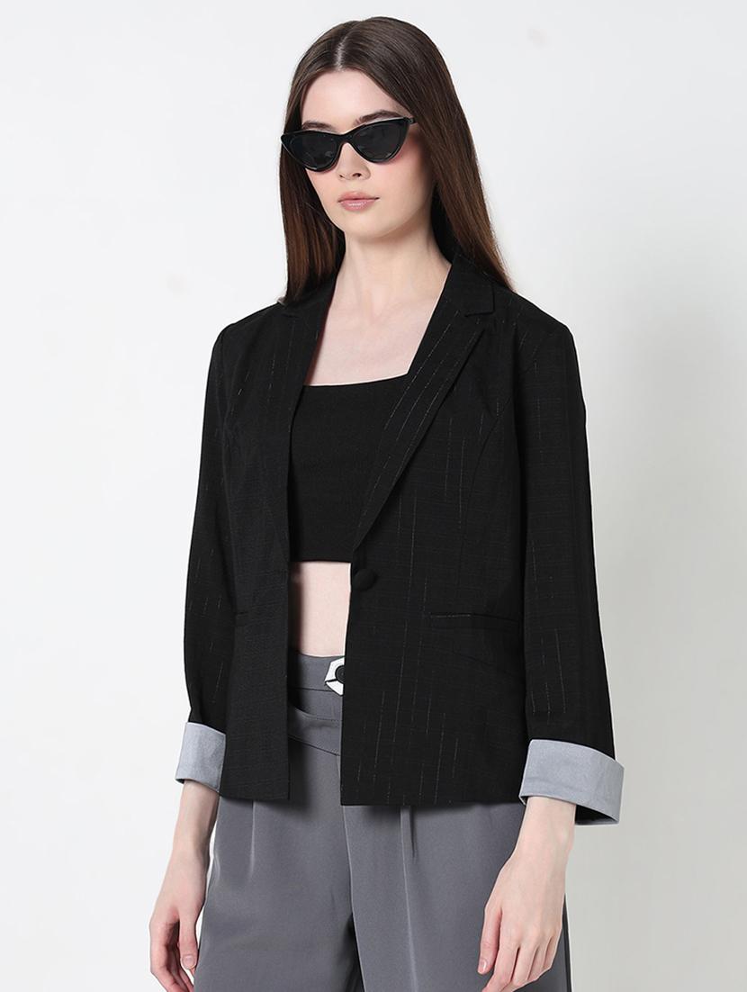 women striped long sleeve single breasted blazer - 21979766 - Standard Image - 2