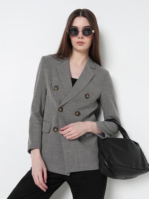 women self designed long sleeve double breasted blazer - 21979767 - Standard Image - 0