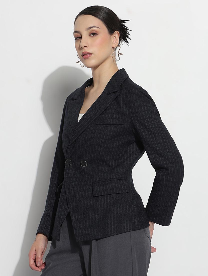 women striped long sleeve double breasted blazer - 21979775 - Standard Image - 2