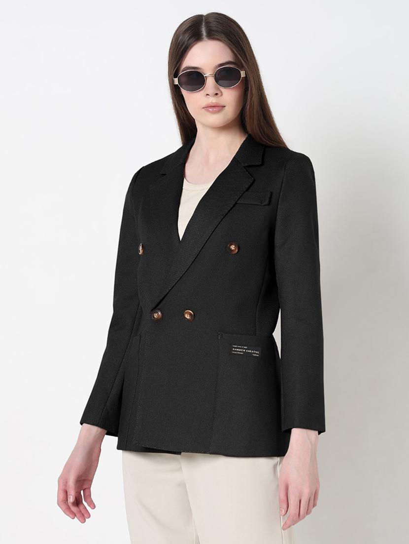 women solid long sleeve double breasted blazer - 21979776 - Standard Image - 2