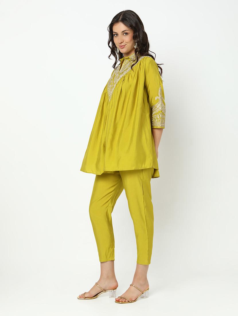 women solid with work three quarter sleeve ethnic co-ord set - 21979780 - Standard Image - 2