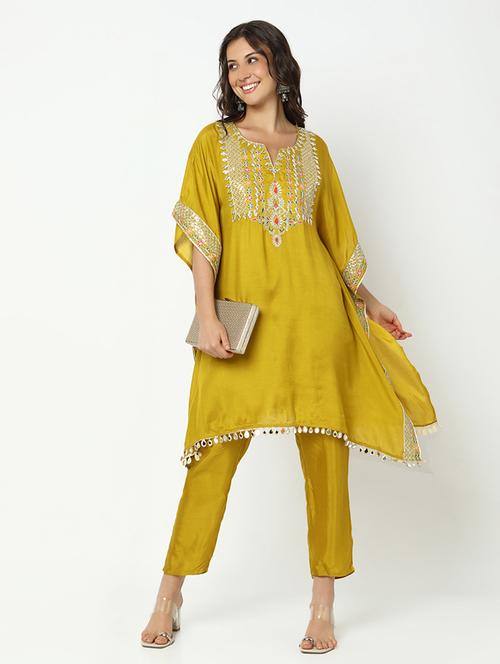 women solid with work kimono sleeve kaftan kurta pant set - 21979790 -  Standard Image - 0