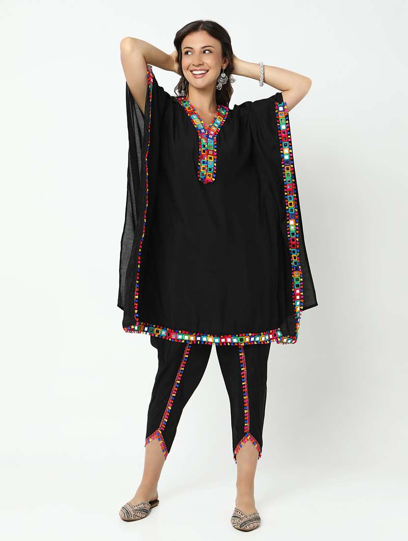 women solid with work kimono sleeve dhoti kaftan kurta set - 21979792 - Standard Image - 2