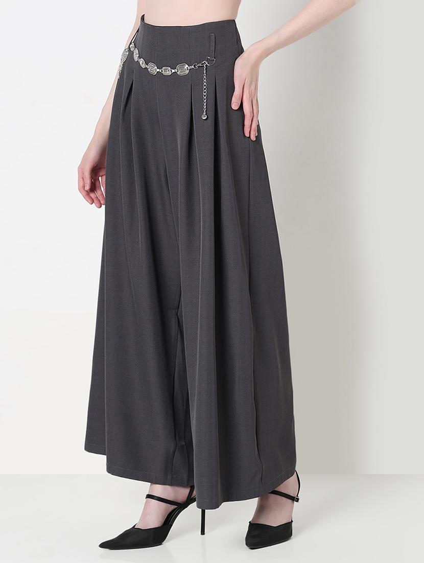 women solid high rise pleated korean pants - 21979800 - Standard Image - 2