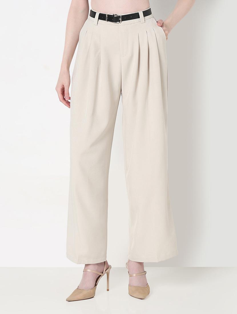 women solid high rise pleated korean pants - 21979803 - Standard Image - 2