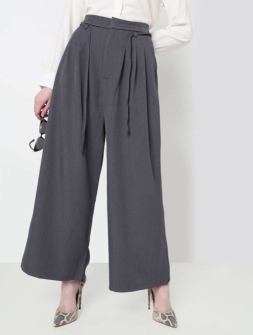 women solid high rise pleated korean pants  - 21979806 -  Standard Image - 2