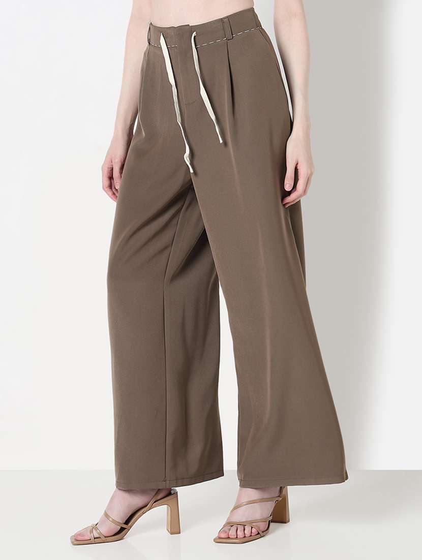 women solid high rise pleated wide leg trouser - 21979809 -  Standard Image - 2