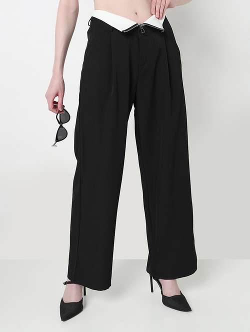 women solid high rise pleated korean pants  - 21979810 -  Standard Image - 0