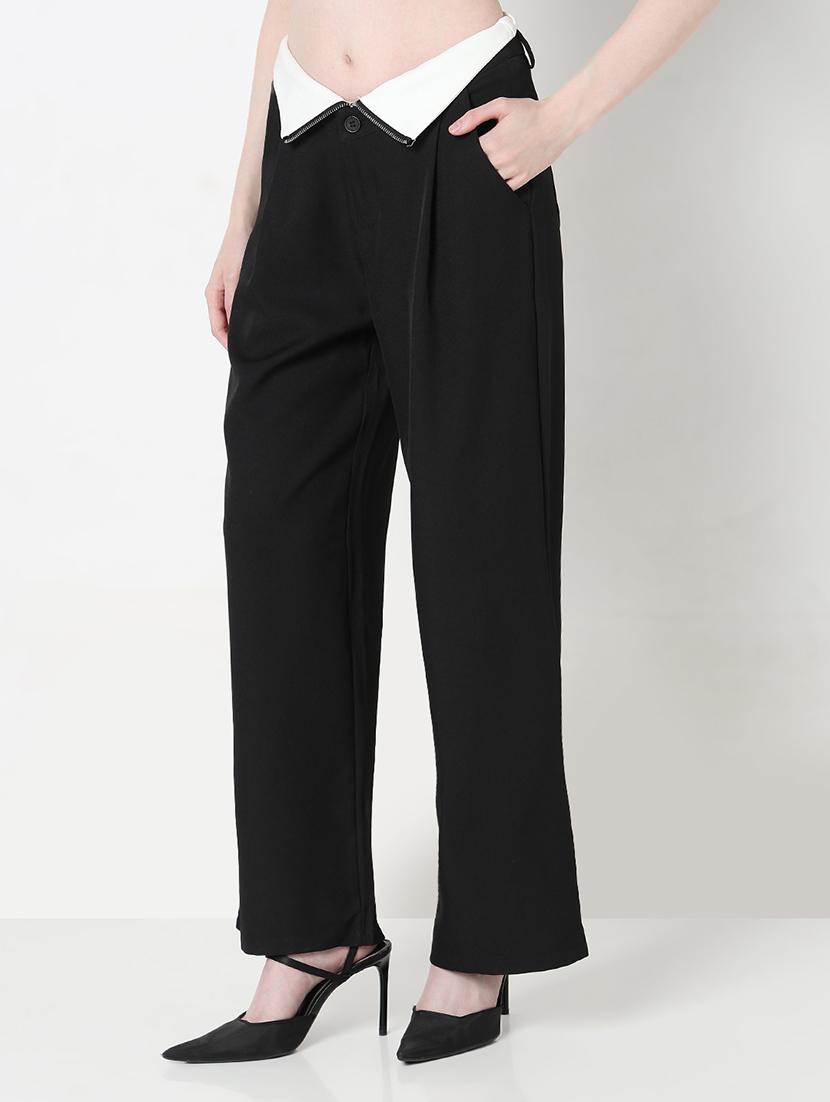 women solid high rise pleated korean pants - 21979810 - Standard Image - 2
