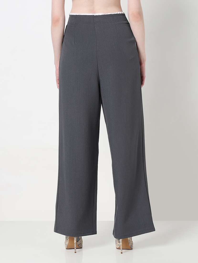 women solid high rise pleated korean pants  - 21979811 -  Standard Image - 2