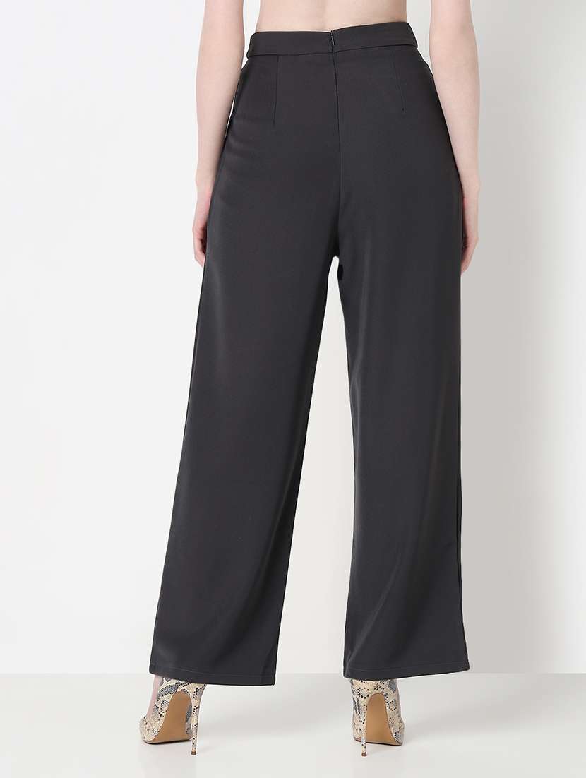 women solid high rise pleated straight trouser - 21979812 -  Standard Image - 2