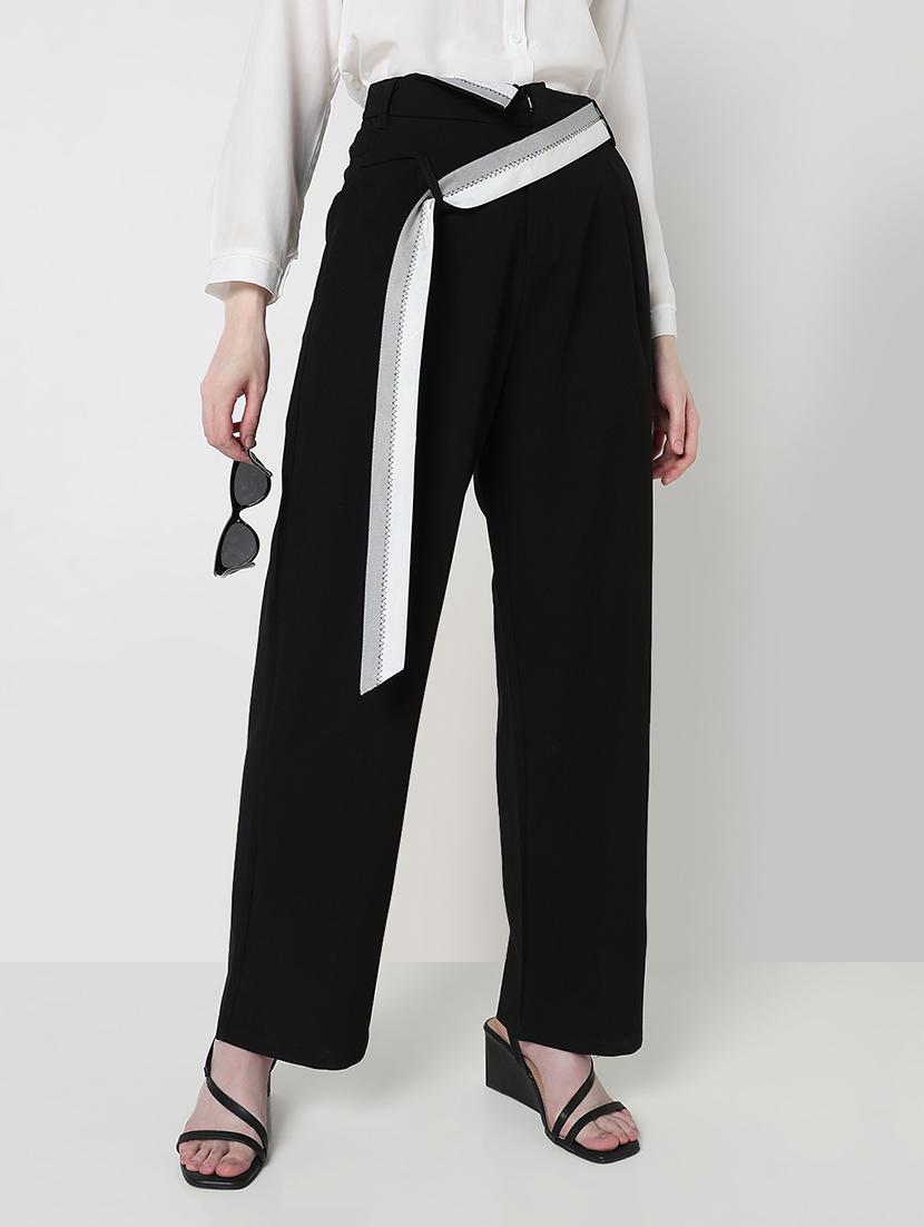 women solid high rise pleated straight trouser - 21979814 - Zoom Image - 0