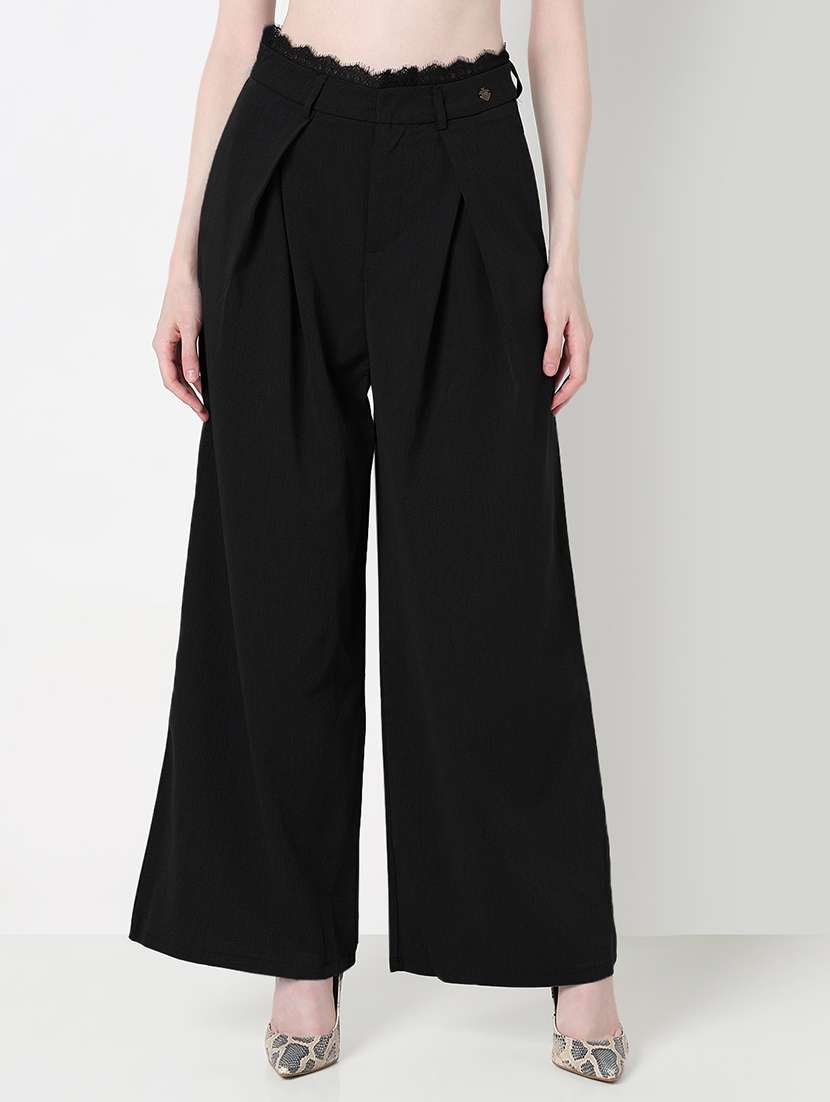 women solid high rise pleated korean pants  - 21979820 -  Standard Image - 2