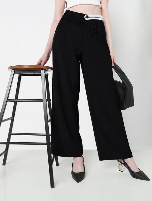women solid high rise pleated straight trouser - 21979821 -  Standard Image - 0