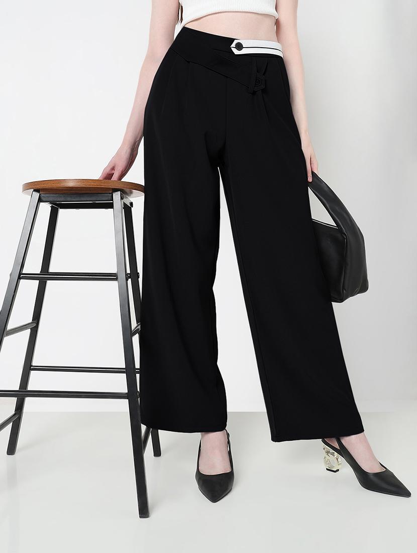 women solid high rise pleated straight trouser - 21979821 -  Zoom Image - 0