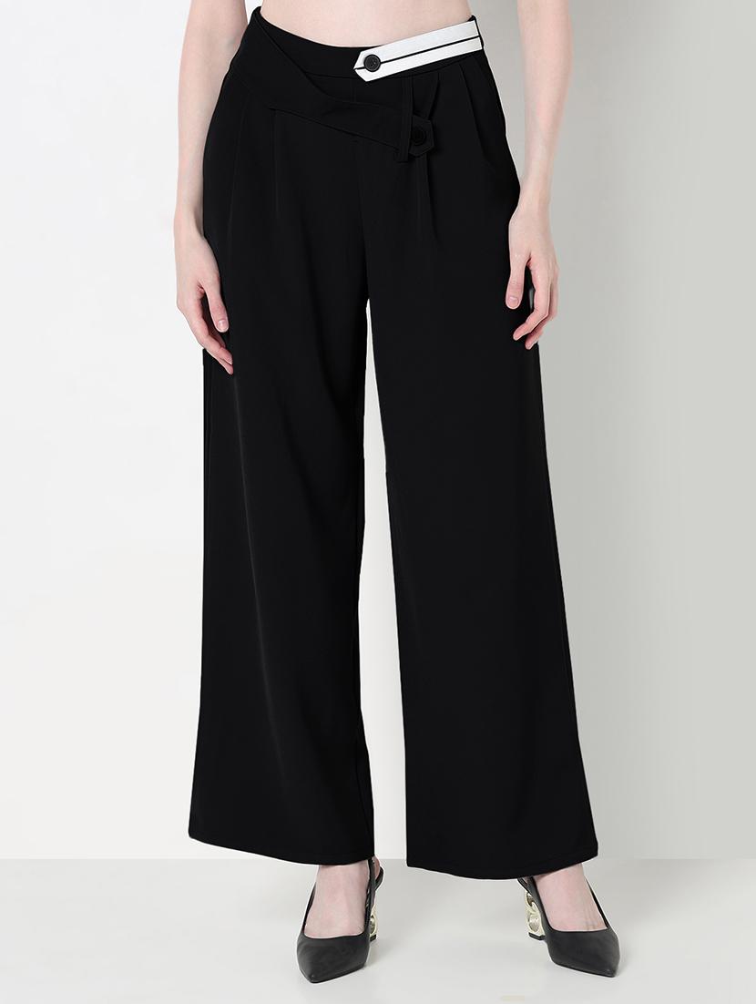 women solid high rise pleated straight trouser - 21979821 - Standard Image - 2