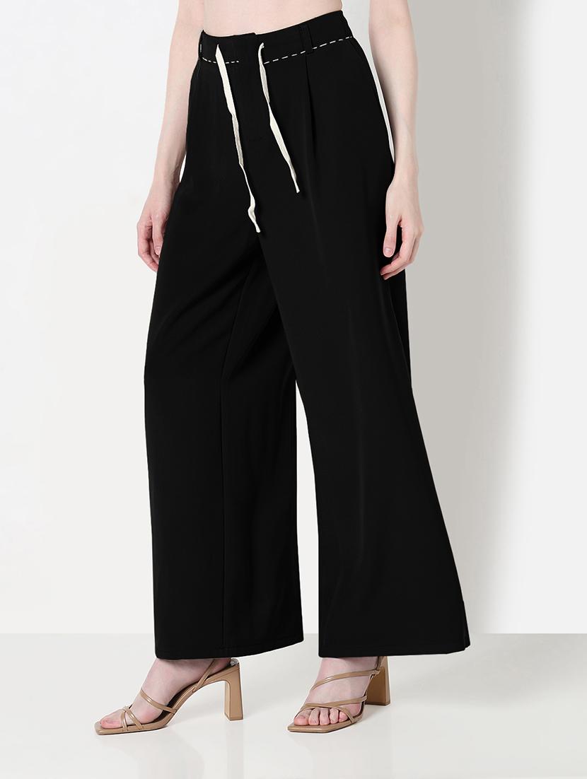 women solid high rise pleated straight pants - 21979826 - Standard Image - 2