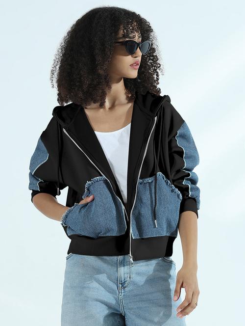 women color blocked hooded denim jacket - 21979827 -  Standard Image - 0