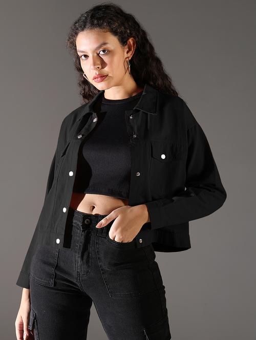 women solid long sleeve denim jacket - 21979829 -  Standard Image - 0